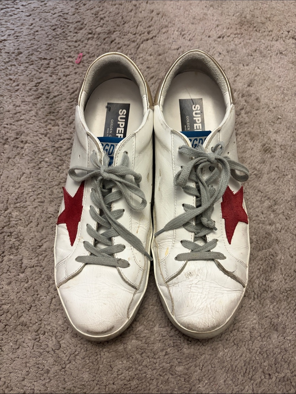 GOLDEN GOOSE MENS Superga White Low-Top Sneakers with Red Star